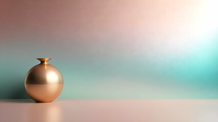Golden spherical vase on the side, gradient background, mock-up template, background, copy space.