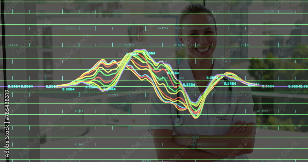 Canvas Prints Image of financial data processing over two caucasian female doctor