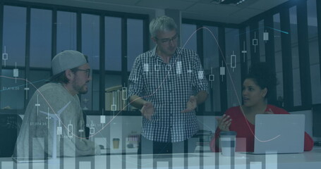 Image of statistics and data processing over man using smartphone