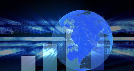 Naklejka premium Image of globe over financial data processing