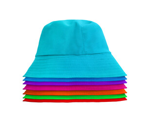 Multi-colored bucket hats PNG transparent.