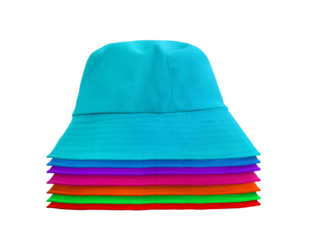 Multi-colored bucket hats PNG transparent.