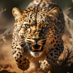 Leopard running for hunting