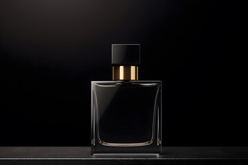 Mockup of black fragrance perfume bottle mockup isolated on dark background