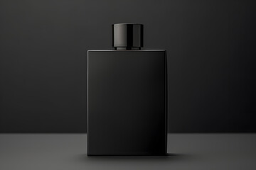 Mockup of black fragrance perfume bottle mockup isolated on dark background