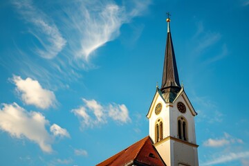 church steeple and clouds - obrazy, fototapety, plakaty