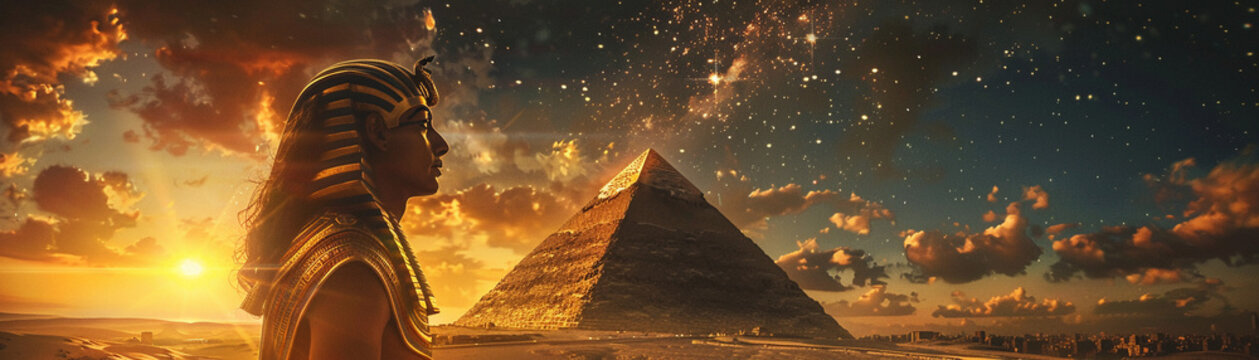 Egyptian Pharaoh, regal robe, golden headdress