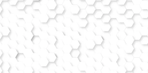 Fotobehang   Seamless creative geometric Pattern of white hexagon white abstract hexagon wallpaper or background. 3D Futuristic abstract honeycomb mosaic white background. white hexagon geometric texture. © MOHART PARK