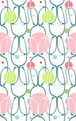Seamless pattern with glasses and circles. Simple geometric vector decor for template, socmed and UI/UX