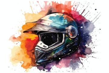 Motorcycle Speed Helmet Motorcycle Rider watercolor white background. 