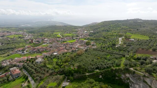 Aerial view of Caroni, small fraction of the municipality of Limbadi, in the province of Vibo Valentia in Calabria, Italy.