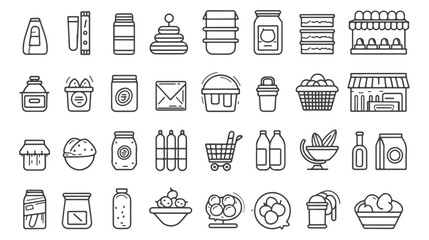 Grocery store thin line art icons set. Food selling 