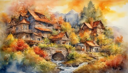 Naklejka premium Watercolor Scenery