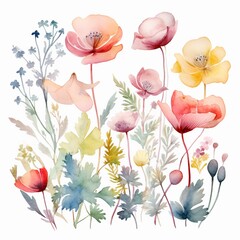 Watercolor painting of the poppy flower group.