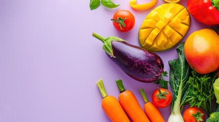 Digital wallpaper display featuring a vibrant mango and assorted fresh vegetables. Culinary inspiration concept.
 - obrazy, fototapety, plakaty