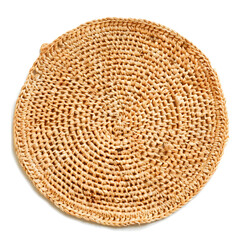 Round woven placemat isolated on a white background. Round tablecloth for food