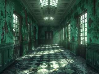 Monster, abandoned asylum, chilling silence - obrazy, fototapety, plakaty