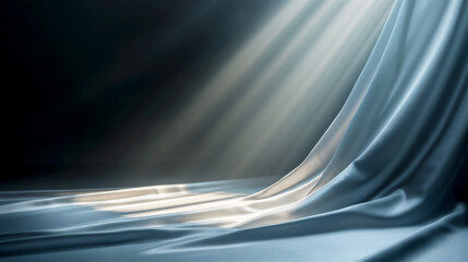 Draped silk curtain background with spotlight sunlight with empty space for product placement