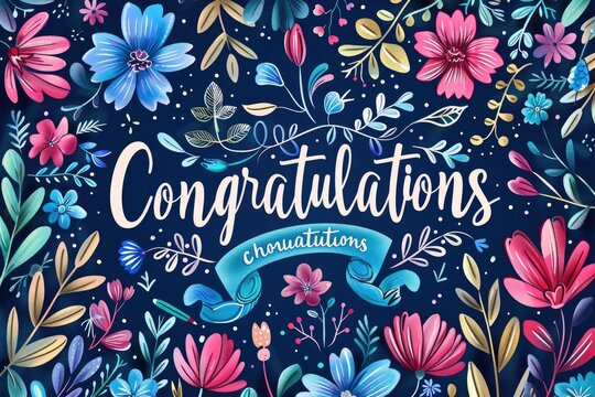 Congratulations card with flowers and calligraphy