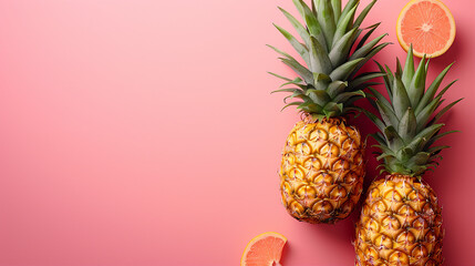 Vibrant Pineapple Slice on Pink Background, Fresh Tropical Fruit Concept with Copy Space for Summer Designs, Exotic and Juicy Snack Photography