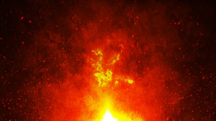 Abstract fire texture motion background. Yellow red and orange fire flames glowing with fiery combustion isolated on a black background. Abstract 3d illustration © Tetiana