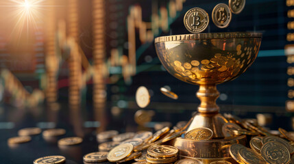 Stock price rise Gold trophy ultra high valuation concept chart
