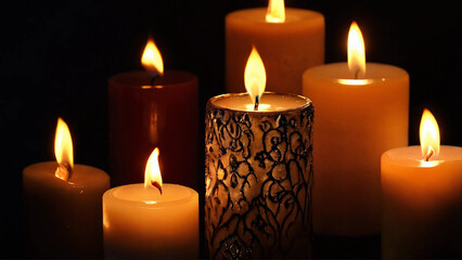 Beautiful array of decorative candles 16:9 with copy space