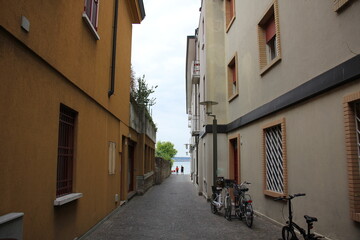 Narrow street in a big city.