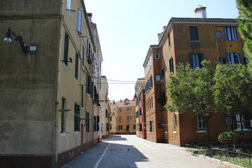 Narrow street in a big city.