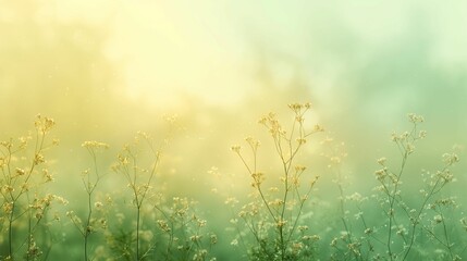 Wildflowers in Soft Focus, Ethereal Green and Yellow, Nature Background