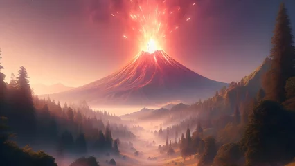 Foto auf Acrylglas Purpur A landscape of An erupting active volcano