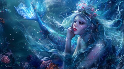 beautiful fantasy mermaid queen. mermaid fantasy wallpapers. beautiful fantasy art portrait.