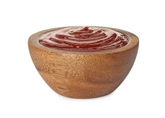 Tasty barbecue sauce in bowl isolated on white