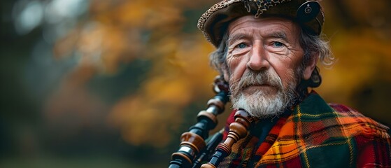 A Regal Scottish Piper Embracing Tradition. Concept Cultural Heritage, Bagpipe Music, Tartan Patterns, Proud Tradition, Scottish Culture - obrazy, fototapety, plakaty
