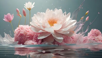 water full of flowers, Light meat pink and white, Minimalist style - Powered by Adobe