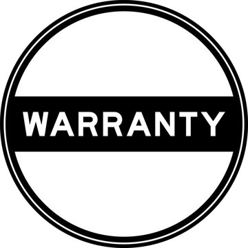 Black color round seal sticker in word warranty on white background