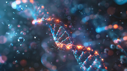 Glowing DNA Strand in Microscopic Detail with Bokeh Effect