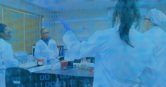 Image of data processing over diverse doctors talking