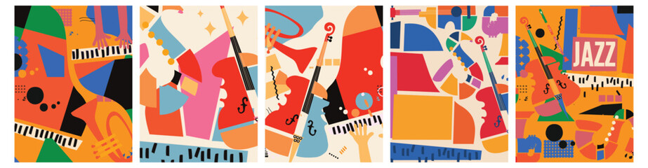 Abstract Music Background, vector illustration. Collage with musical instruments.	