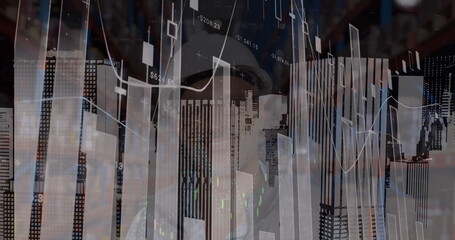 Image of data processing over caucasian male worker in warehouse