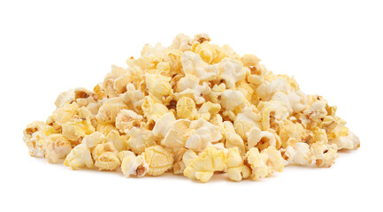 Pile of tasty fresh popcorn isolated on white