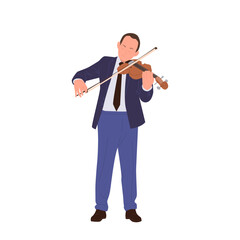 Inspirited talented man classical musician cartoon character performing solo playing violin