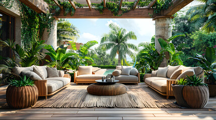 Backyard with Outdoor Furniture - Sofa and Armchairs ,
Outdoor living roomHD 8K wallpaper Stock Photographic Image
 - obrazy, fototapety, plakaty