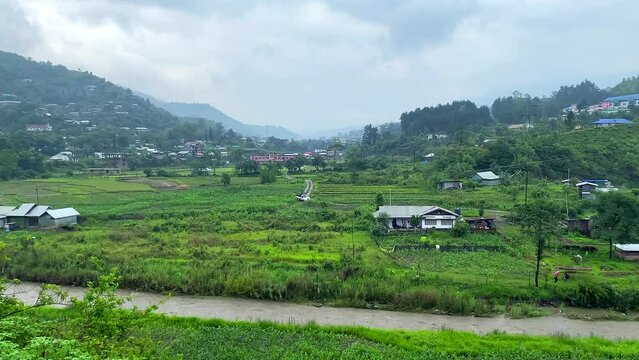 view of beautiful mountain at makhel village and the barak river is situated in senapati district. people of this village are living in very peaceful manner manipur in India.