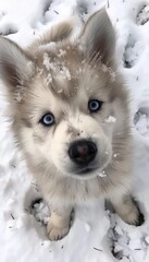 Majestic siberian husky puppy with stunning blue eyes enjoying fun snowy adventures