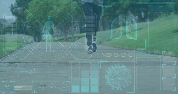 Image of data processing over disabled african american male runner