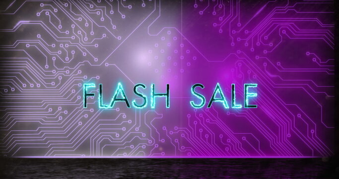 Image of flash sale text over data processing on dark background - Powered by Adobe
