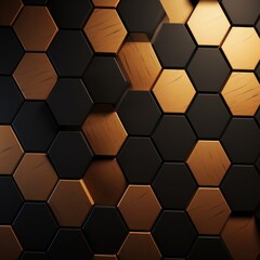 Tan dark 3d render background with hexagon pattern