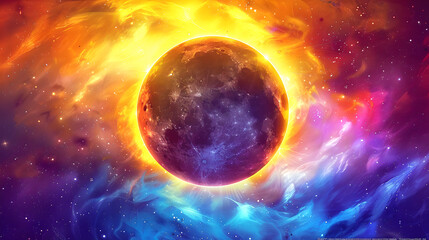 Obraz na płótnie Canvas Vivid Celestial Clash of Color Surrounding Lunar Eclipse, Generative AI