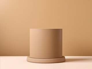 Tan minimal background with cylinder pedestal podium for product display presentation mock up